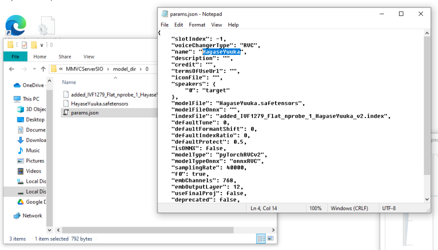 Editing the model name in the JSON file with Notepad