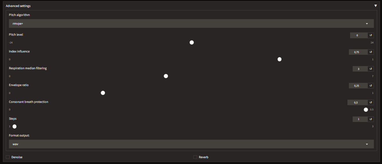 Advanced settings and Examples table