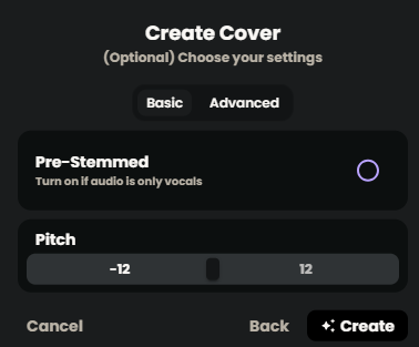 Basic settings for creating a cover.