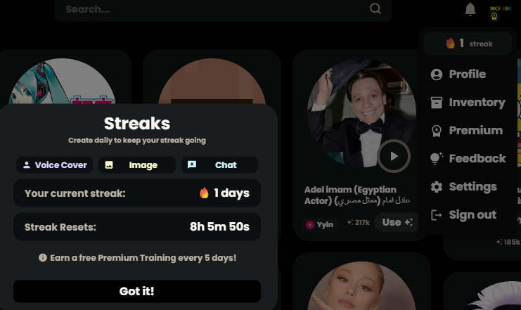 Weights daily streak system.