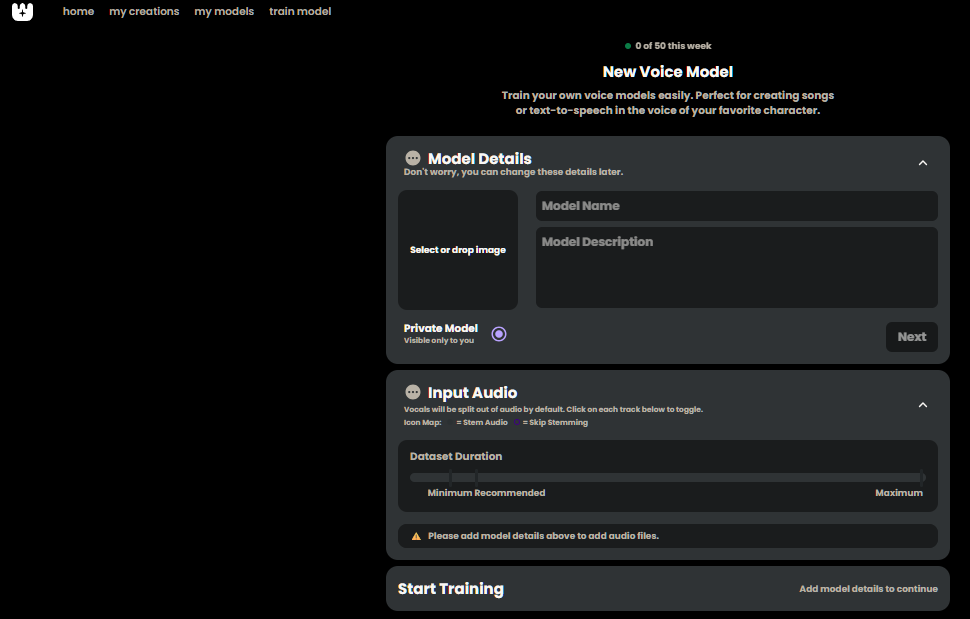 Weights new voice model page.